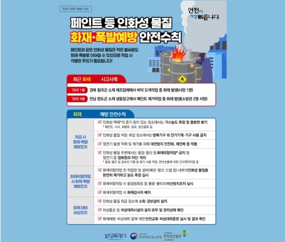 페인트 등 인화성 물질 화재, 폭발예방 안전수칙